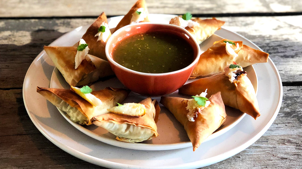Dungeness Crab and Chive Phyllo Pockets with Salsa Verde