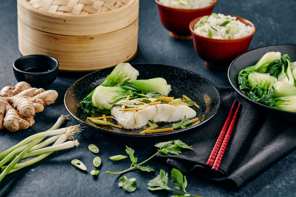 Cantonese Steamed Wild Pacific Halibut with Ginger and Green Onions