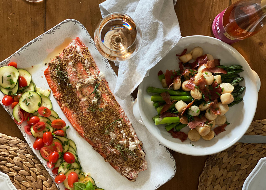 Mustard Crusted Wild Sockeye Salmon with Zucchini Salad