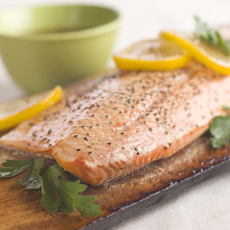 Cedar Planked Wild Sockeye Salmon with Whiskey Maple Glaze